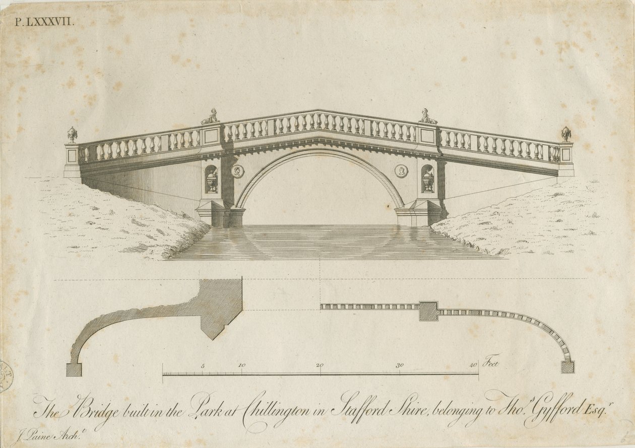 Chillington Park - Puente: grabado, c.1789 de James Paine