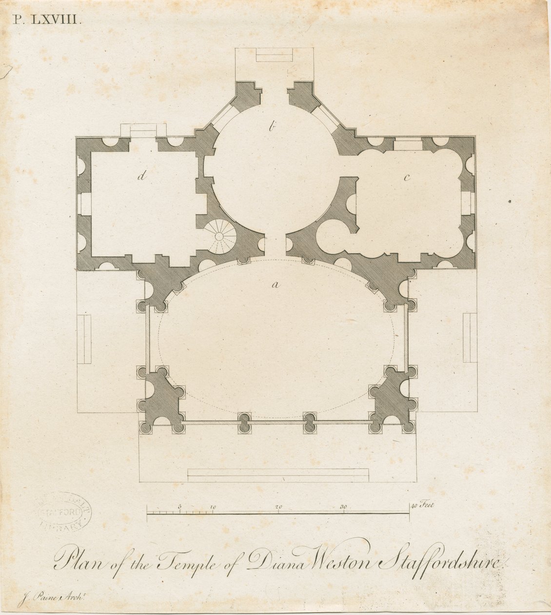 Weston-under-Lizard - El Templo de Diana: grabado, nd [c 1765-1770] de James Paine