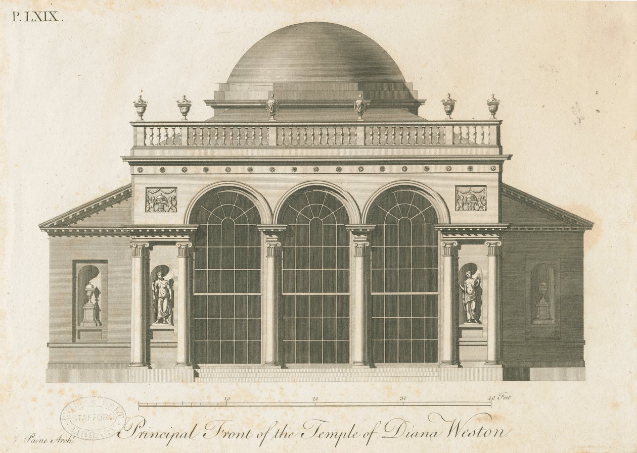Weston-under-Lizard - El Templo de Diana: grabado, nd [c 1765-1770] de James Paine