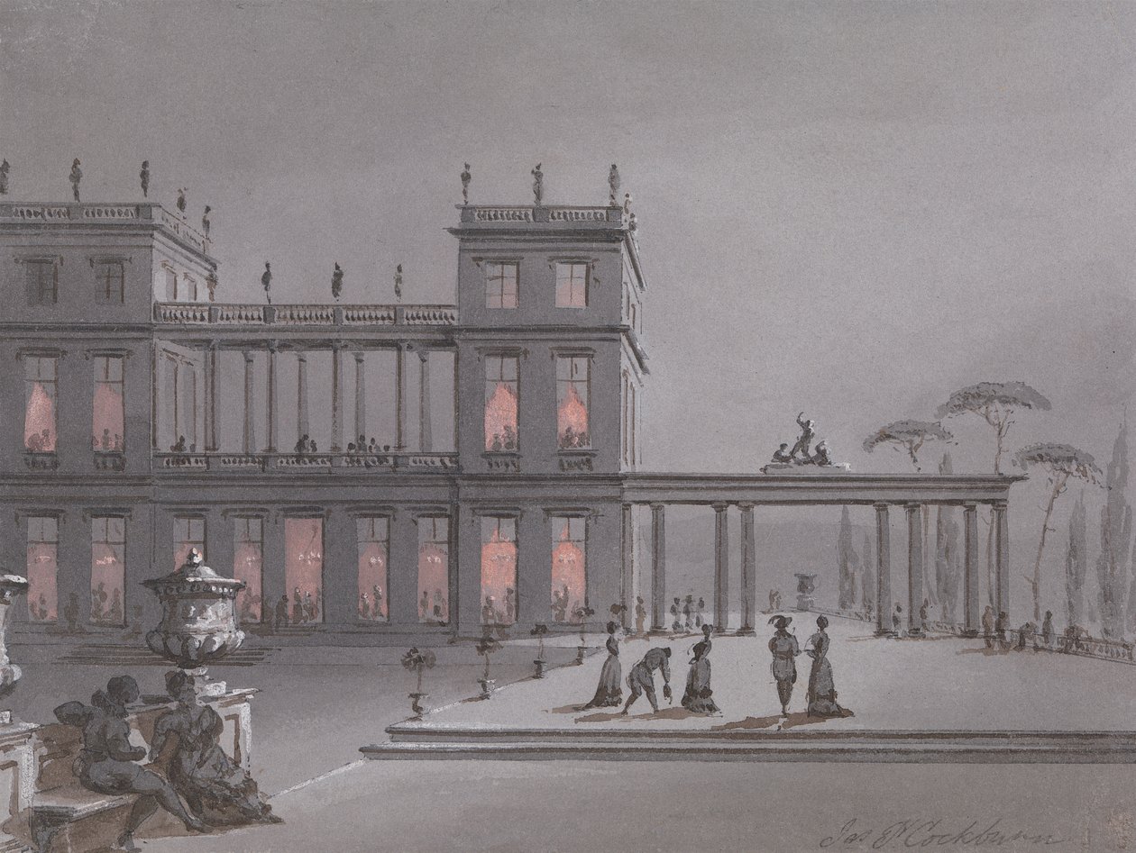 Una fiesta italiana: Figuras en la terraza de un palacio de James Pattison Cockburn