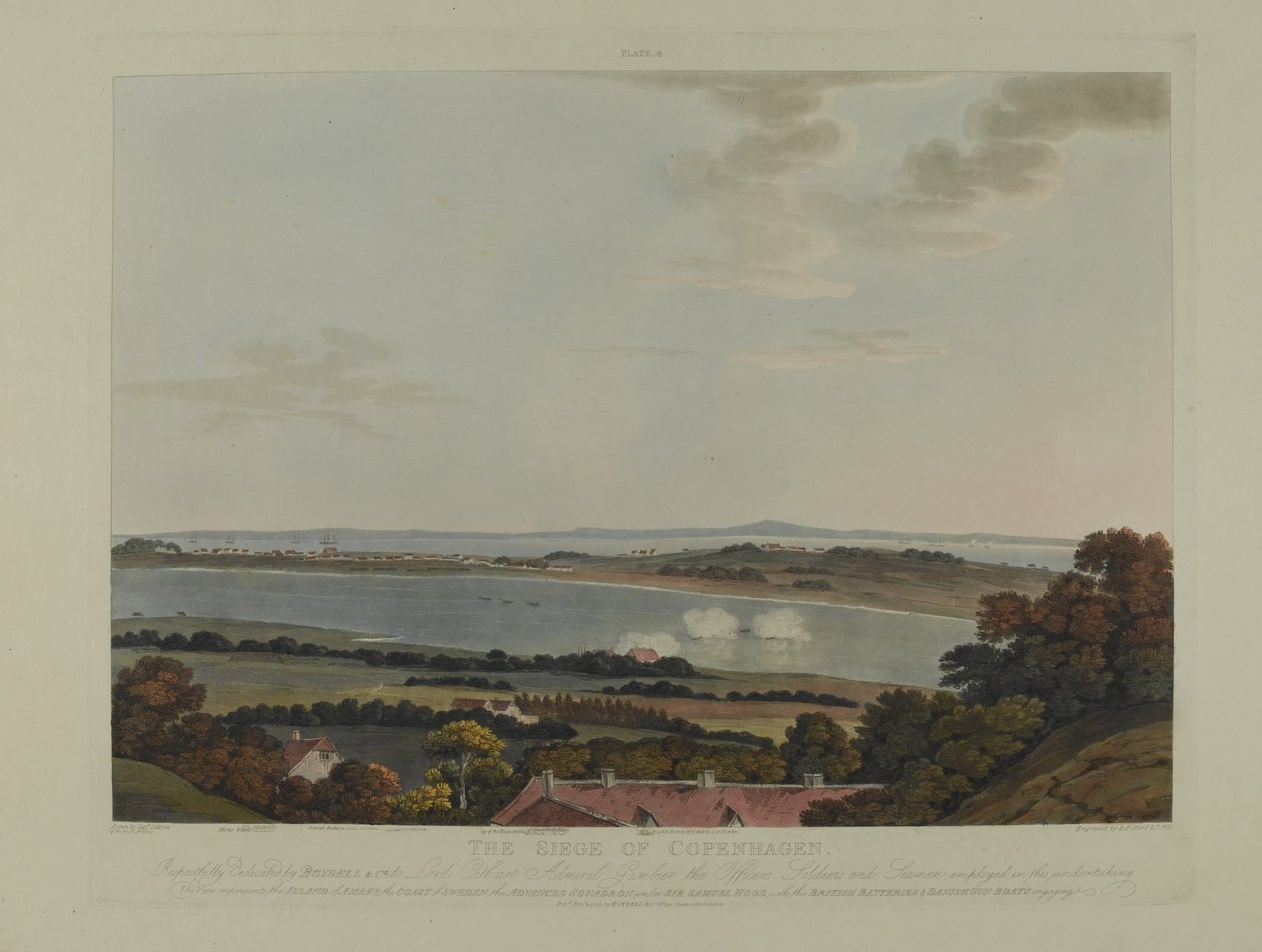 Dinamarca 1807: El asedio de Copenhague, grabado por Robert Pollard y Joseph Constantine Stadler, publicado en 1807 de James Pattison Cockburn
