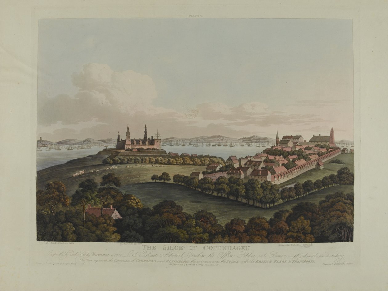 Dinamarca 1807: El asedio de Copenhague, grabado por Robert Pollard (1792-1867) y Joseph Constantine Stadler (1780-1812) publicado en 1807 de James Pattison Cockburn