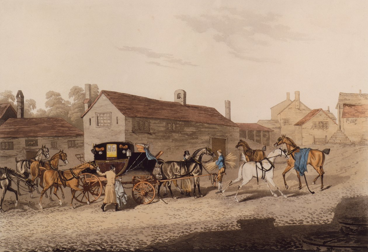 Cambiando caballos al carruaje de correo de James Pollard