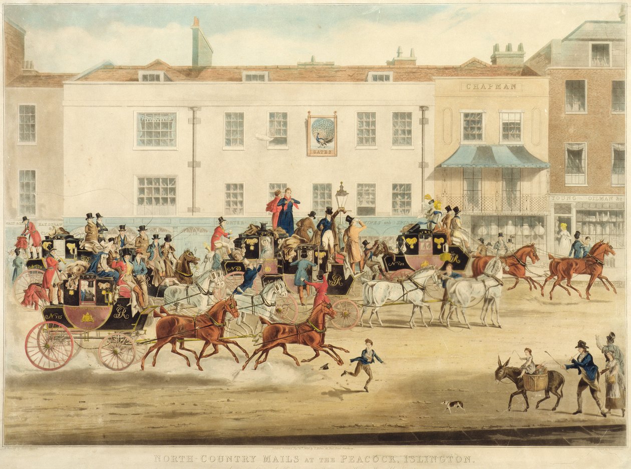 Correos del norte en The Peakcock, Islington, 1838 de James Pollard