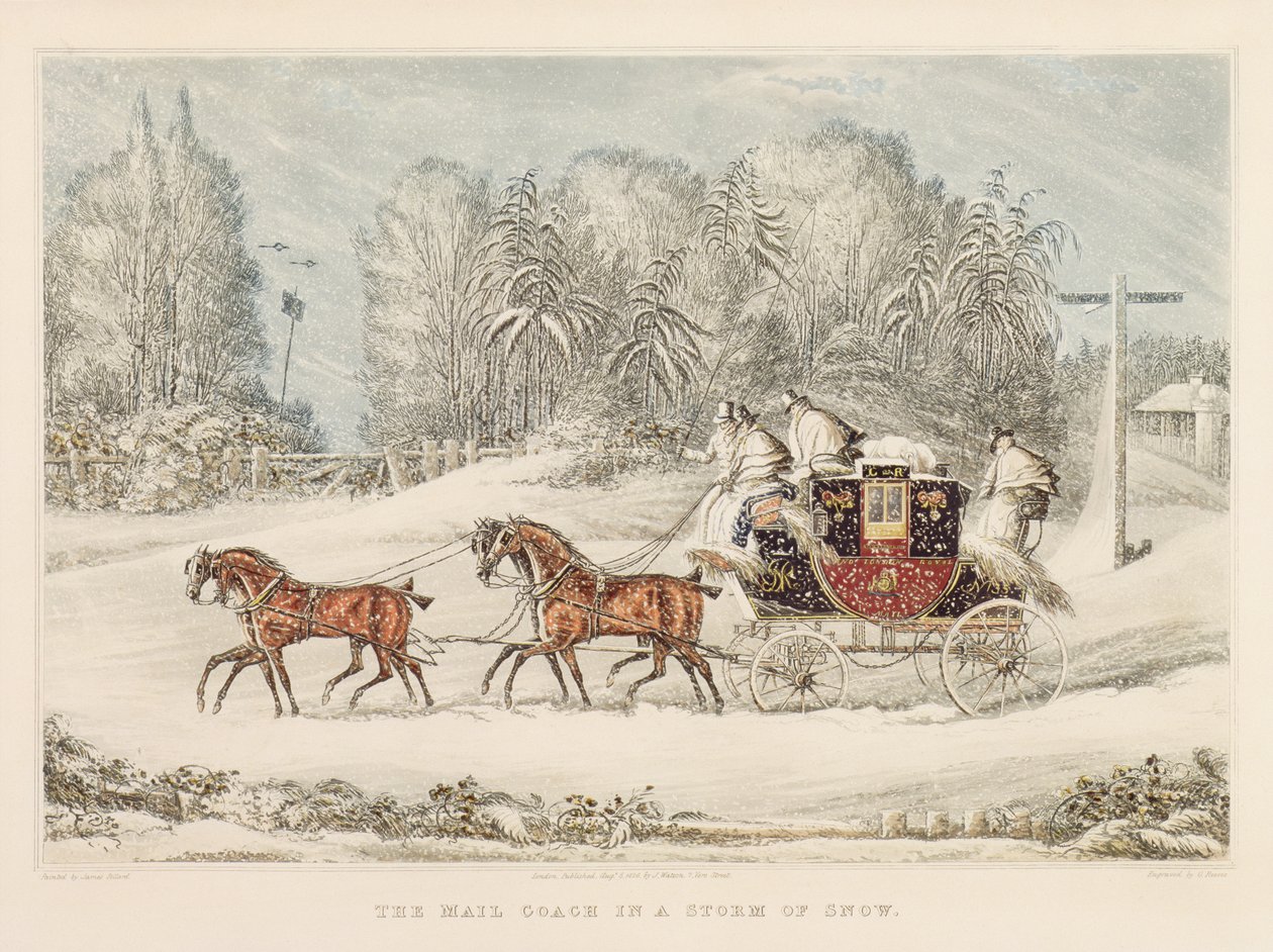 El coche de correos en una tormenta de nieve, 1825 de James Pollard