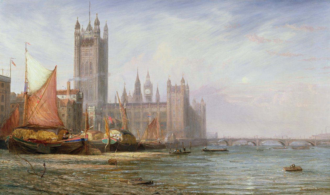 Las Casas del Parlamento y el Puente de Westminster, c.1875 de James Richard Marquis
