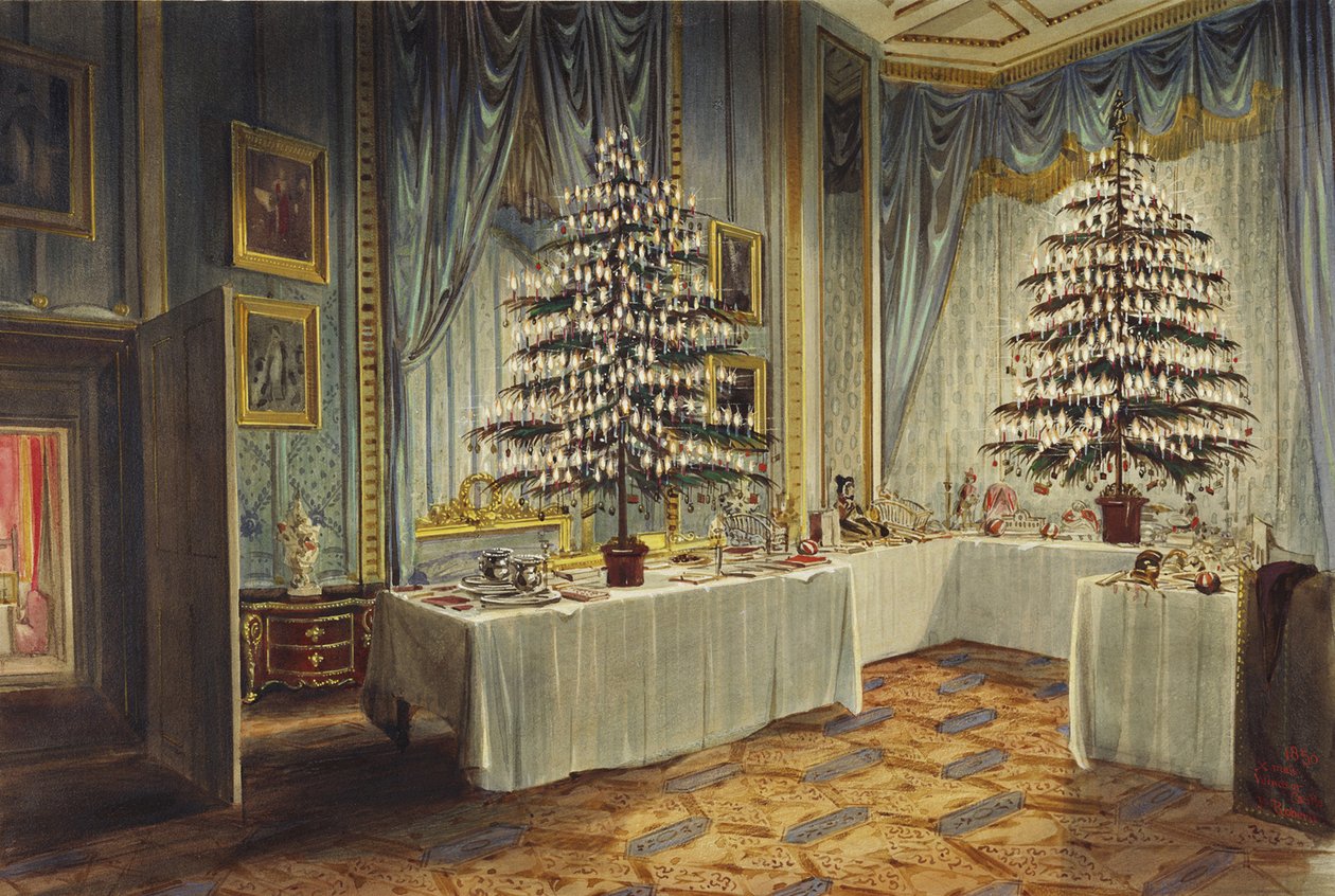 Árboles de Navidad de la Duquesa de Kent y los niños reales en el Castillo de Windsor, 1850 de James Roberts