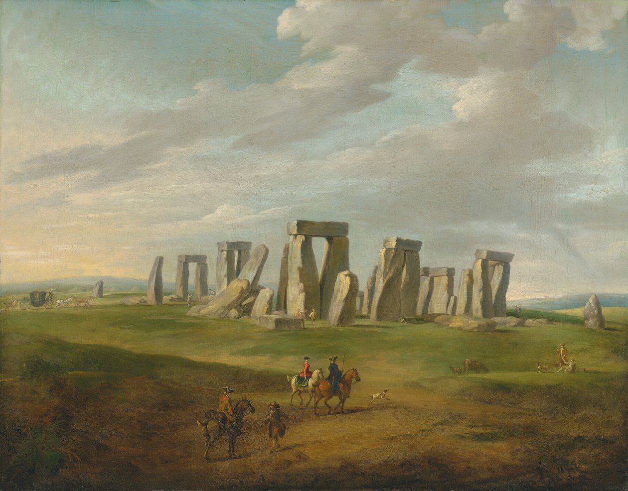 Stonehenge con un carruaje y viajeros a caballo de James Ross