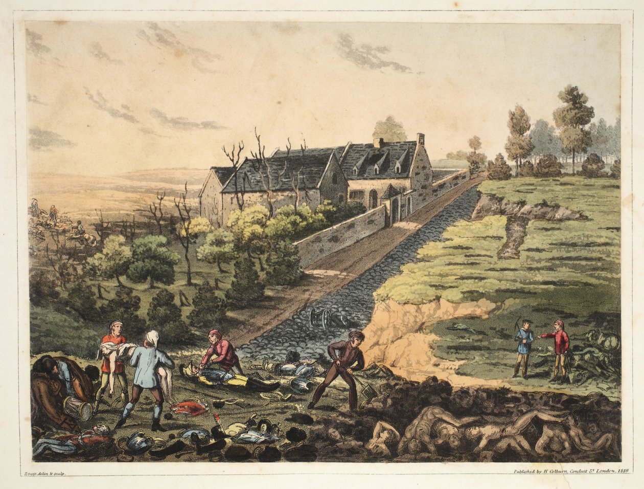 Vista frontal de la granja en La Haye Sainte de James Rouse