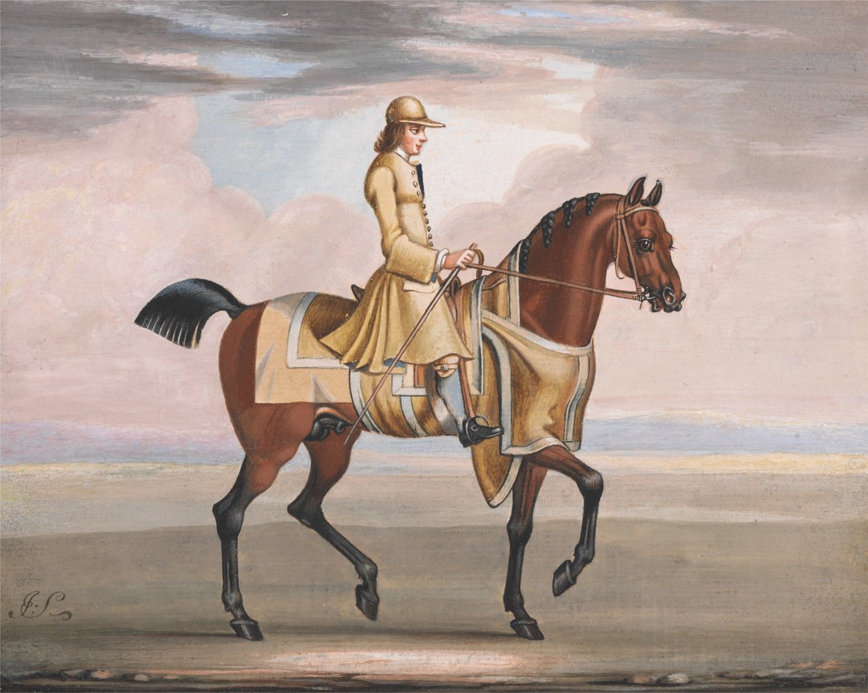 Un caballo alazán haciendo ejercicio de James Seymour