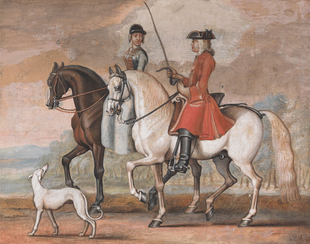 Un caballero montando un caballo guiado, dando un paseo con una dama de James Seymour