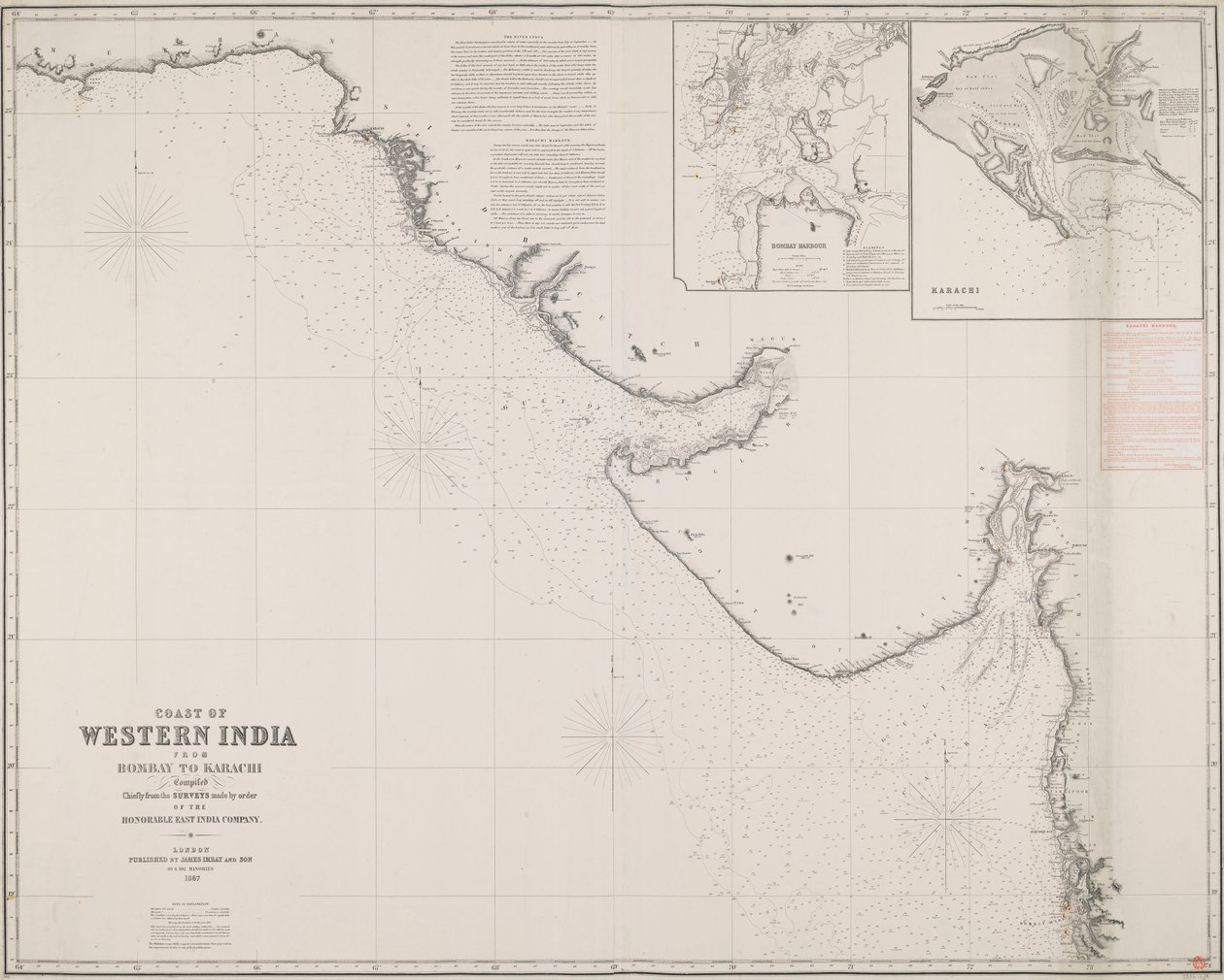 Costa de la India occidental de Bombay a Karachi, compilada principalmente a partir de los estudios realizados por orden de la honorable Compañía de las Indias Orientales. de James & Son Imray