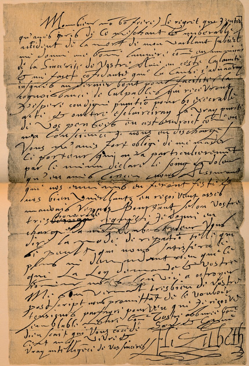 Carta de la Reina Isabel I 1533-1603 al Rey Jacobo VI 1566-1625 de James Stillie