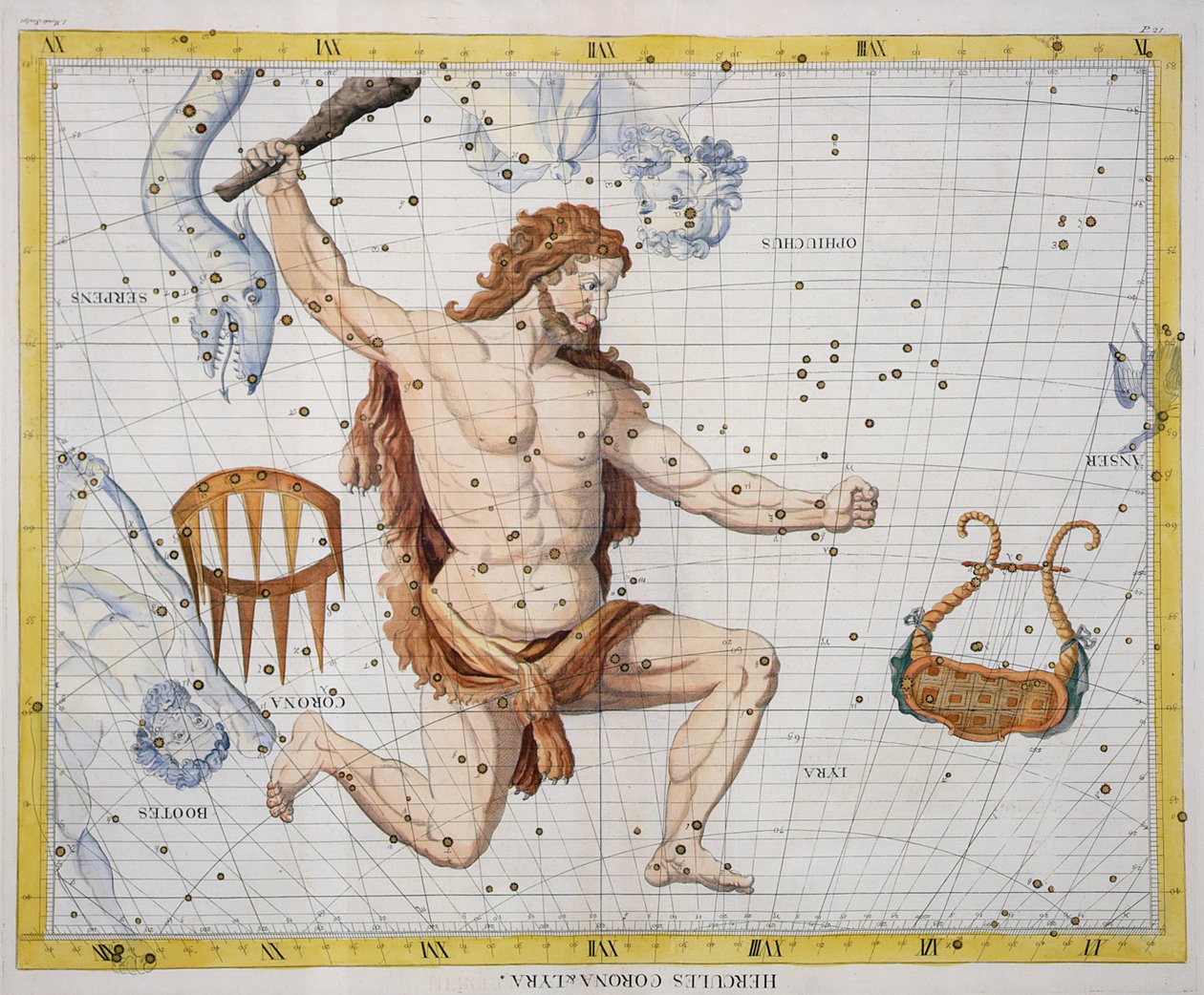 Constelación de Hércules con Corona y Lira, lámina 21 de 