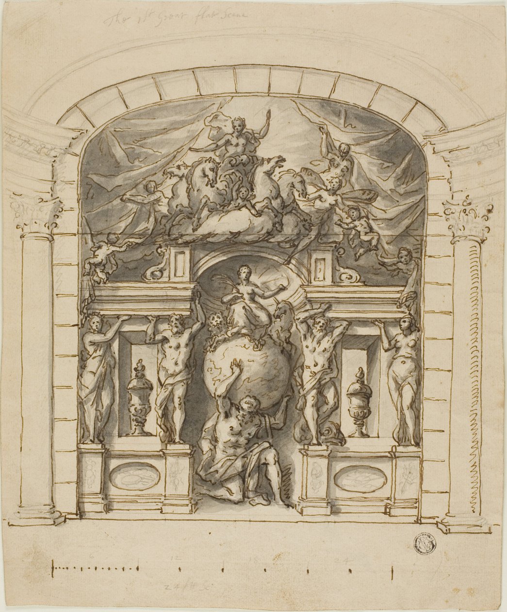 Diseño para escenografía (Hampton Court) con figuras mitológicas de James Thornhill