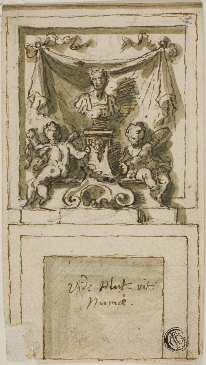 Diseño para el sobremantel de una chimenea con el busto de Pompilio Numa de James Thornhill