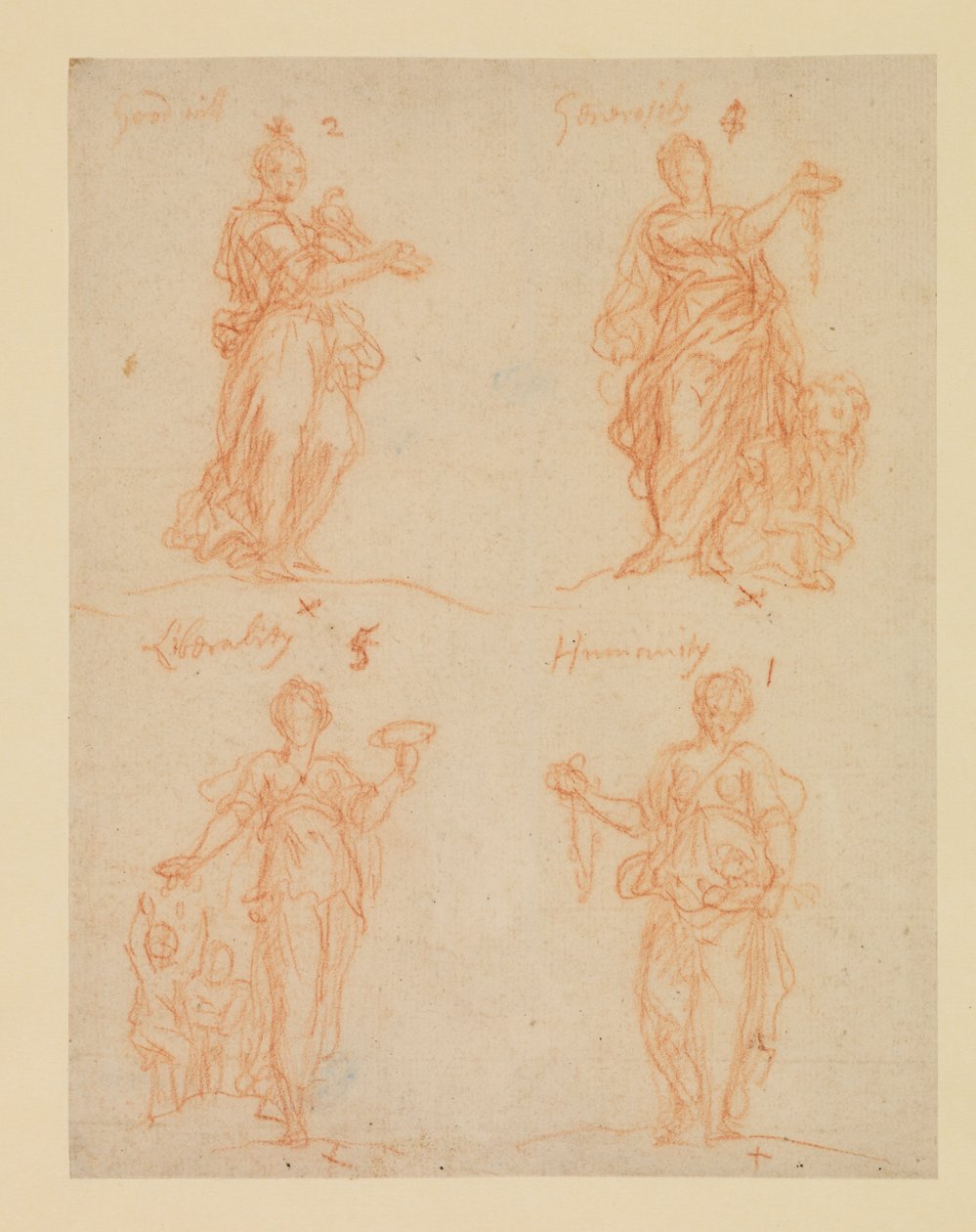 Cuatro virtudes - Buena voluntad, Generosidad, Liberalidad y Humanidad, siglo XVII de James Thornhill