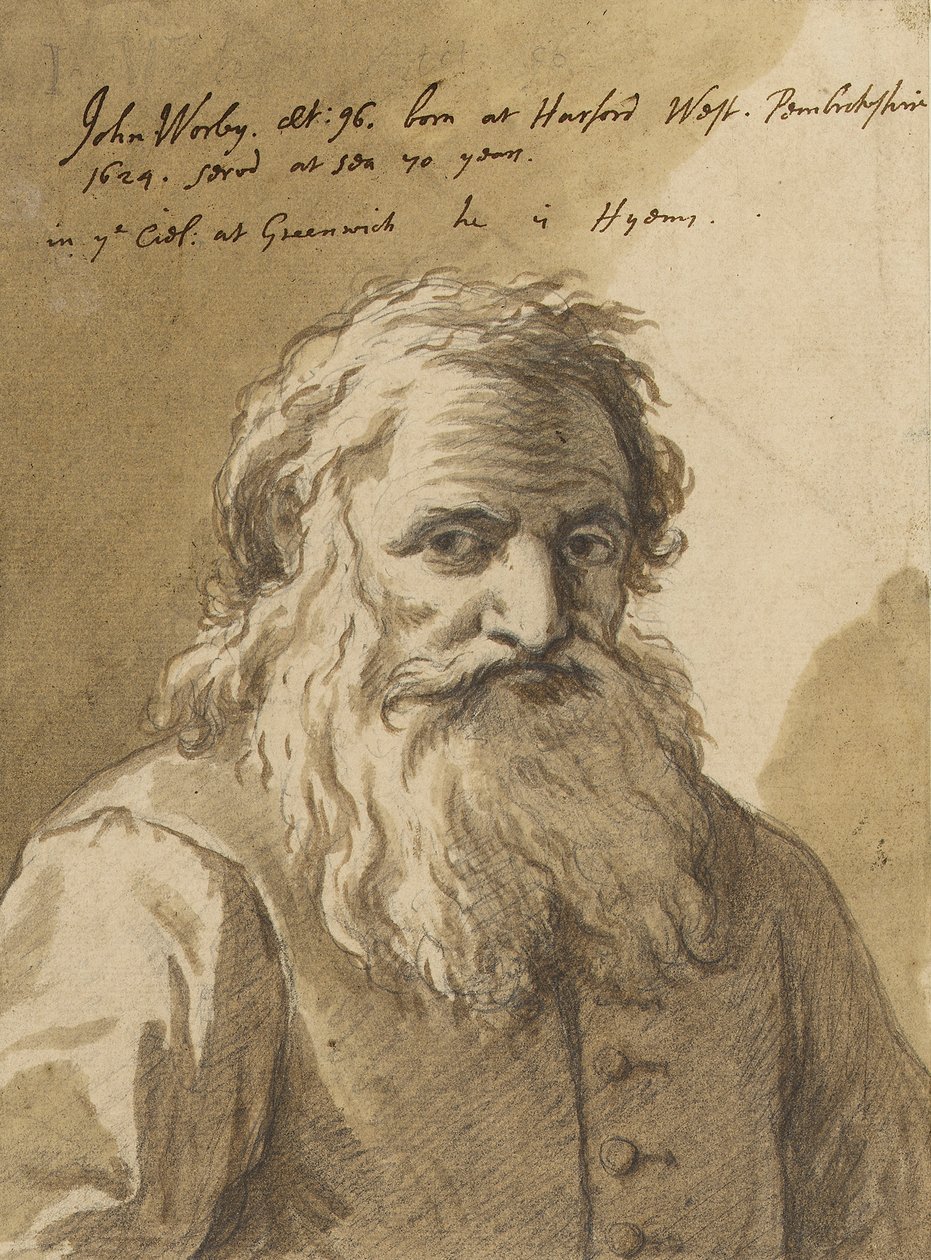 John Worley (1624-1721), c.1720 (grafito, aguada, marrón) de James Thornhill