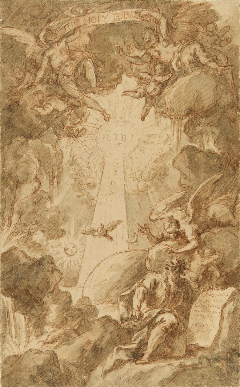 Dibujo preparatorio para el grabado de C. du Bosc, para la Biblia de la Capilla del Royal Marine College. Obra (43x26,6 cm) de James Thornhill (1675-1734), principios del siglo XVIII. de James Thornhill
