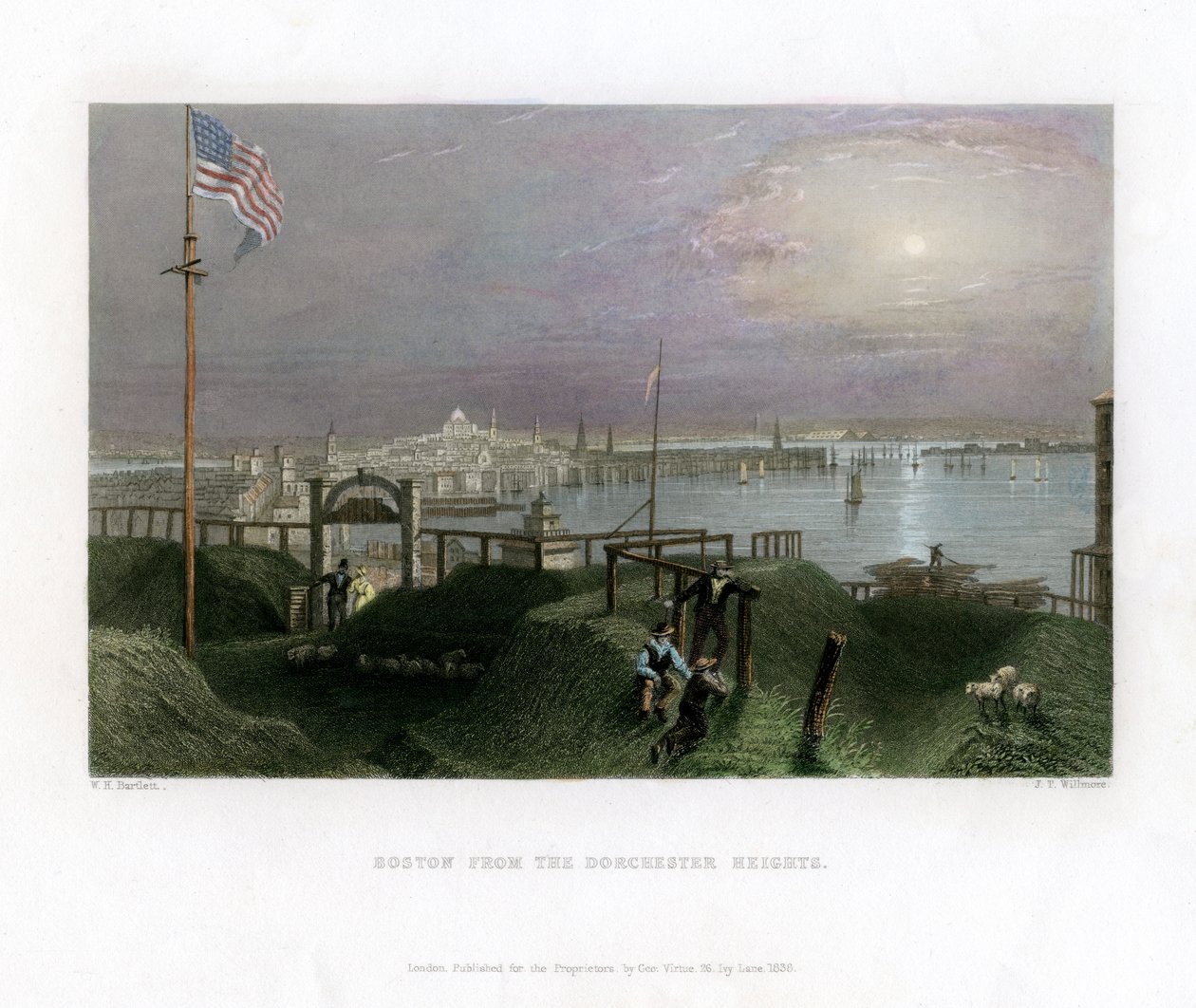Boston visto desde Dorchester Heights, EE.UU., 1838 de James Tibbitts Willmore