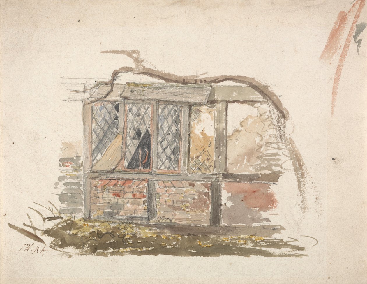 Una pared y una ventana de una cabaña de James Ward