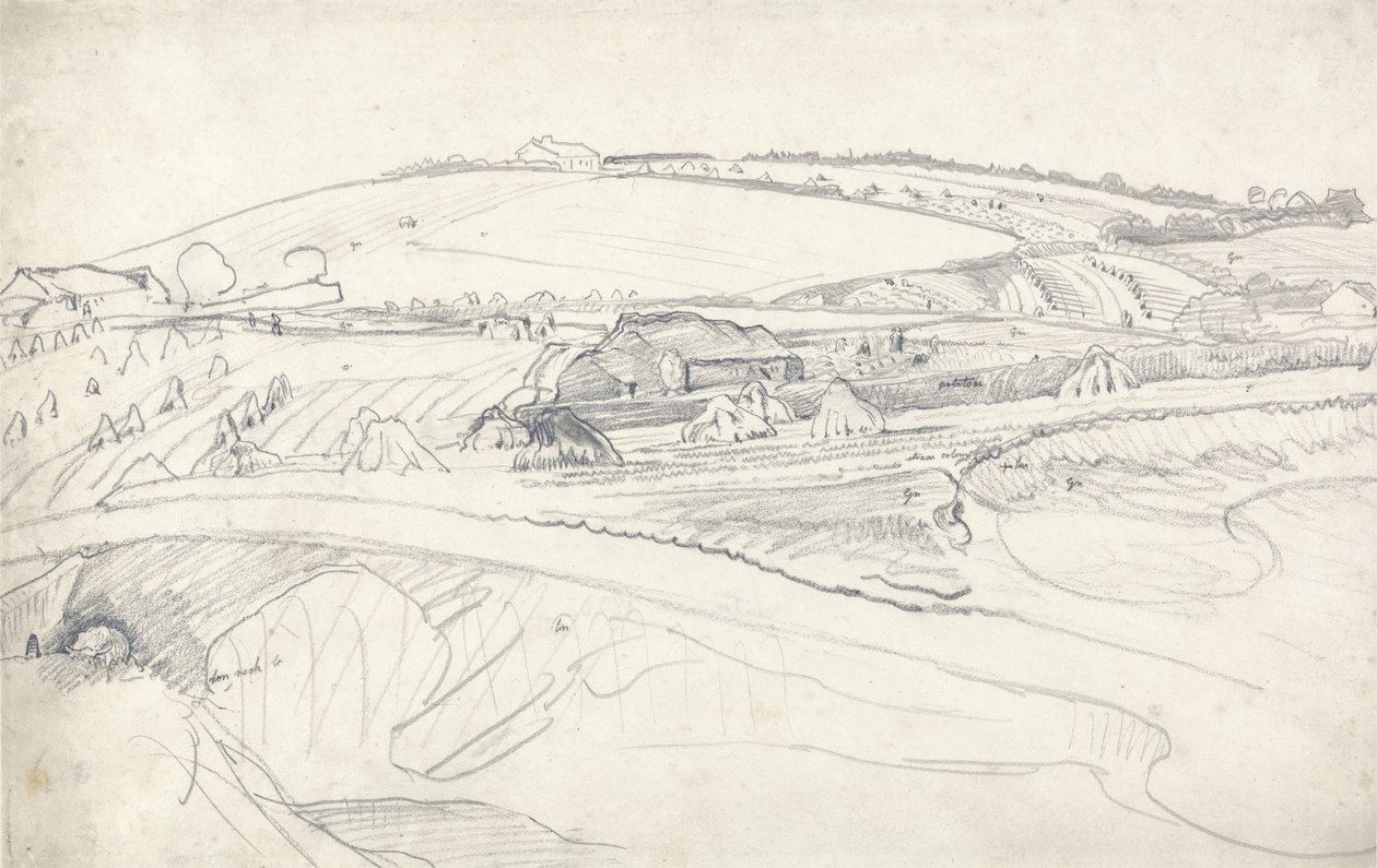Paisaje con granja y haces de maíz de James Ward