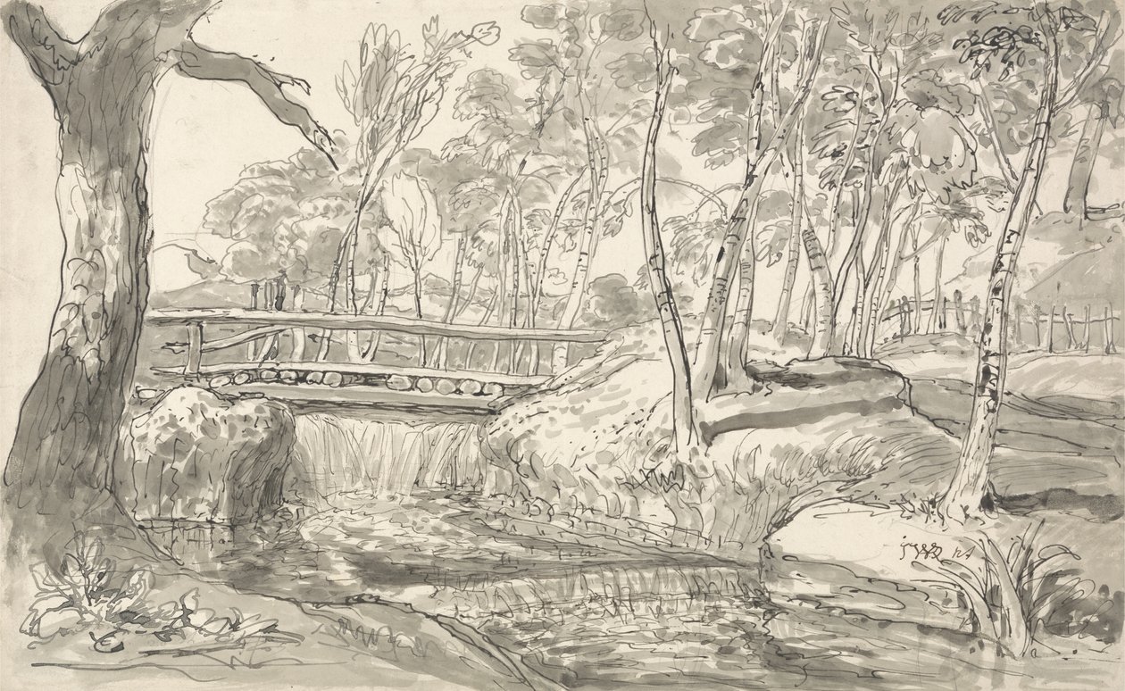 Paisaje fluvial con cascada de James Ward