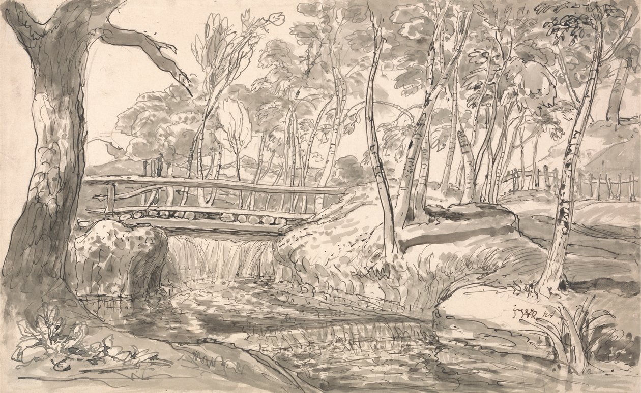 Paisaje fluvial con cascada de James Ward