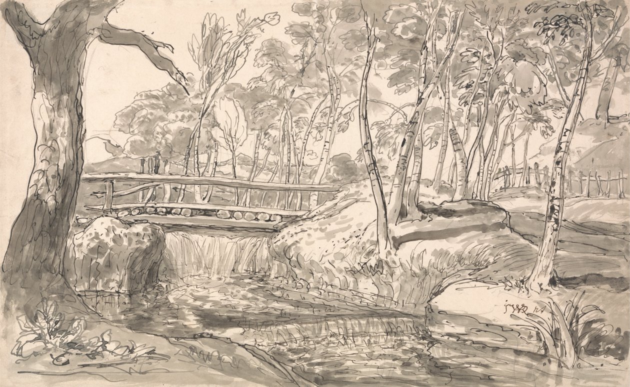 Paisaje fluvial con cascada de James Ward