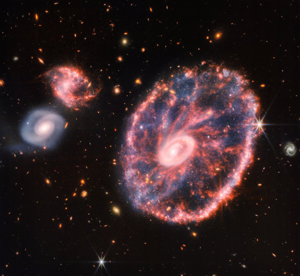Galaxia Cartwheel (Imagen compuesta de NIRCam y MIRI) de James Webb Space Telescope (NASA)