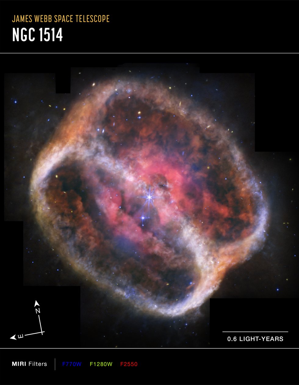 Nebulosa planetaria NGC 1514 (imagen de MIRI Compass) de James Webb Space Telescope (NASA)