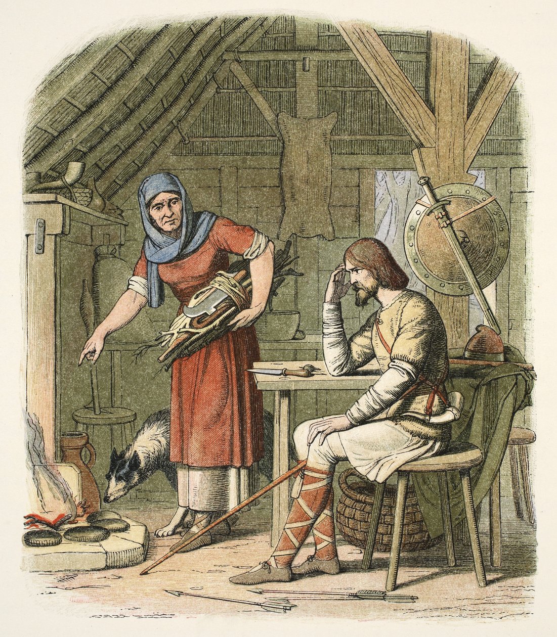 Alfredo en la cabaña del vaquero, c.AD 878, de Una Crónica de Inglaterra BC 55 a AD 1485, pub. Londres de James William Edmund Doyle