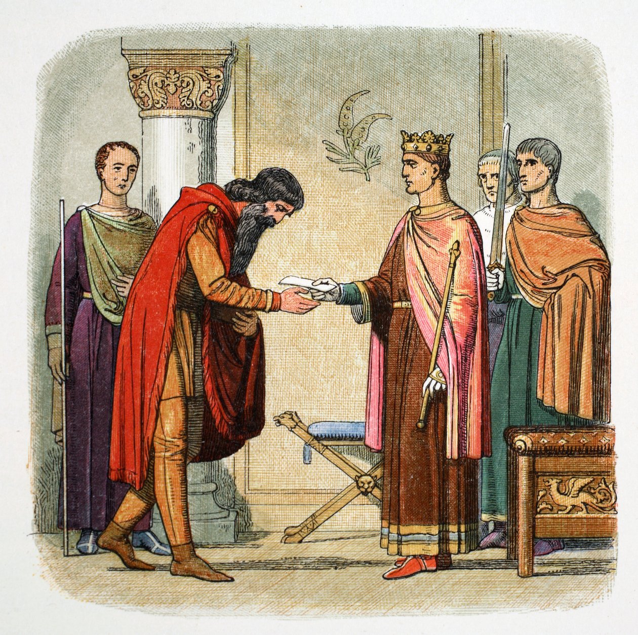 Enrique II de Inglaterra autoriza a Dermot MacMorrough a reclutar fuerzas, 1170, 1864 de James William Edmund Doyle