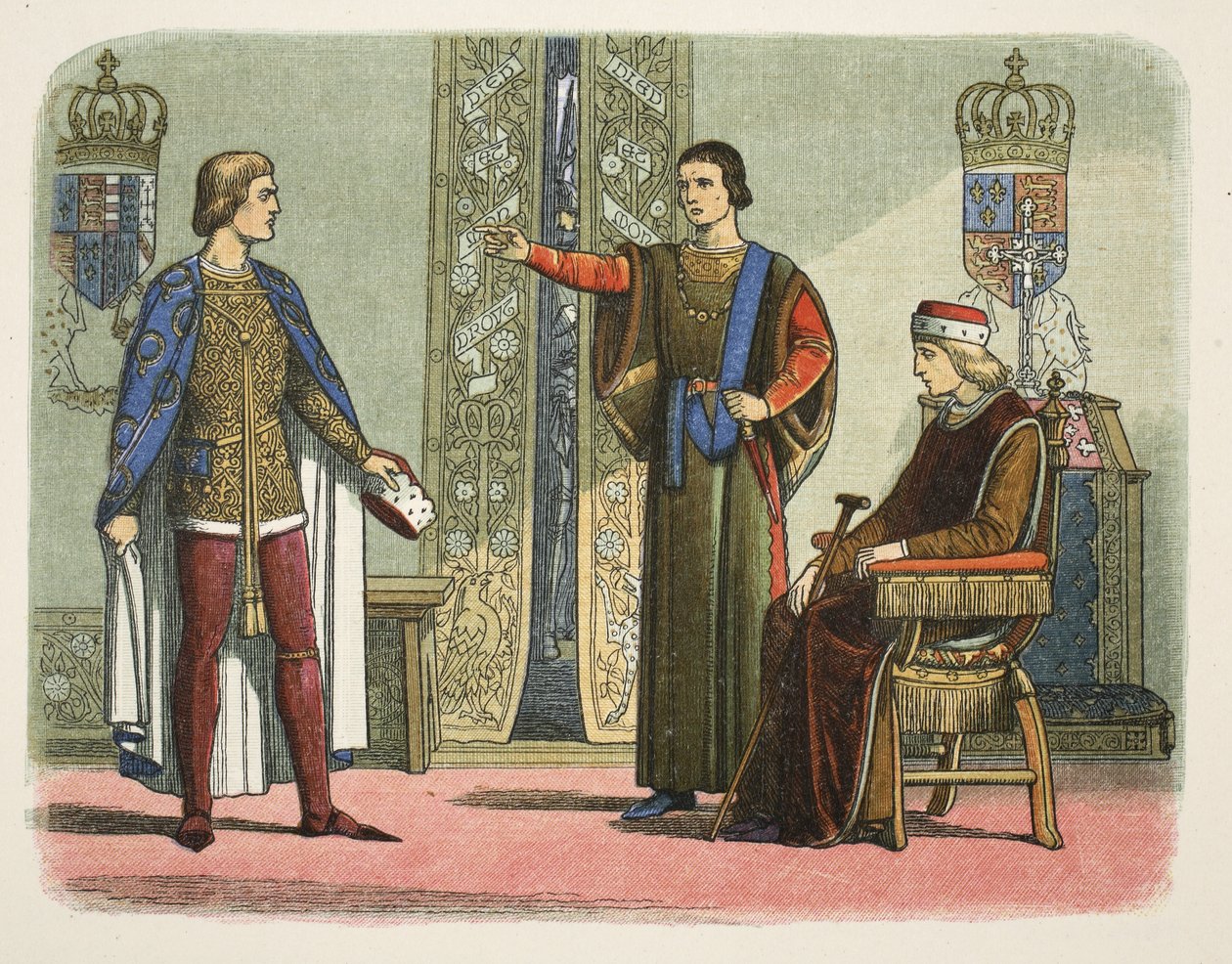 Enrique VI y los duques de York y Somerset, septiembre de 1450, de Una crónica de Inglaterra BC 55 a AD 1485, pub. Londres de James William Edmund Doyle