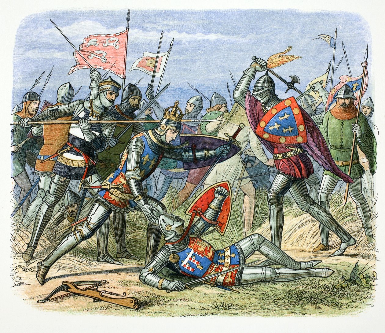 Enrique V de Inglaterra atacado por el Duque de Alençon en la Batalla de Agincourt, 1415 de James William Edmund Doyle