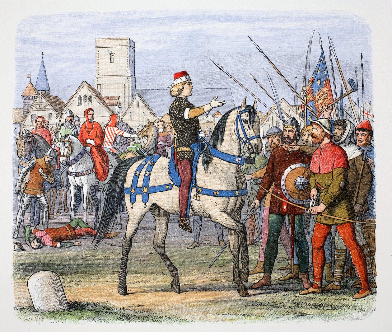 El rey Ricardo II se encuentra con los rebeldes en Smithfield, Revuelta de los campesinos, 1381, 1864 de James William Edmund Doyle