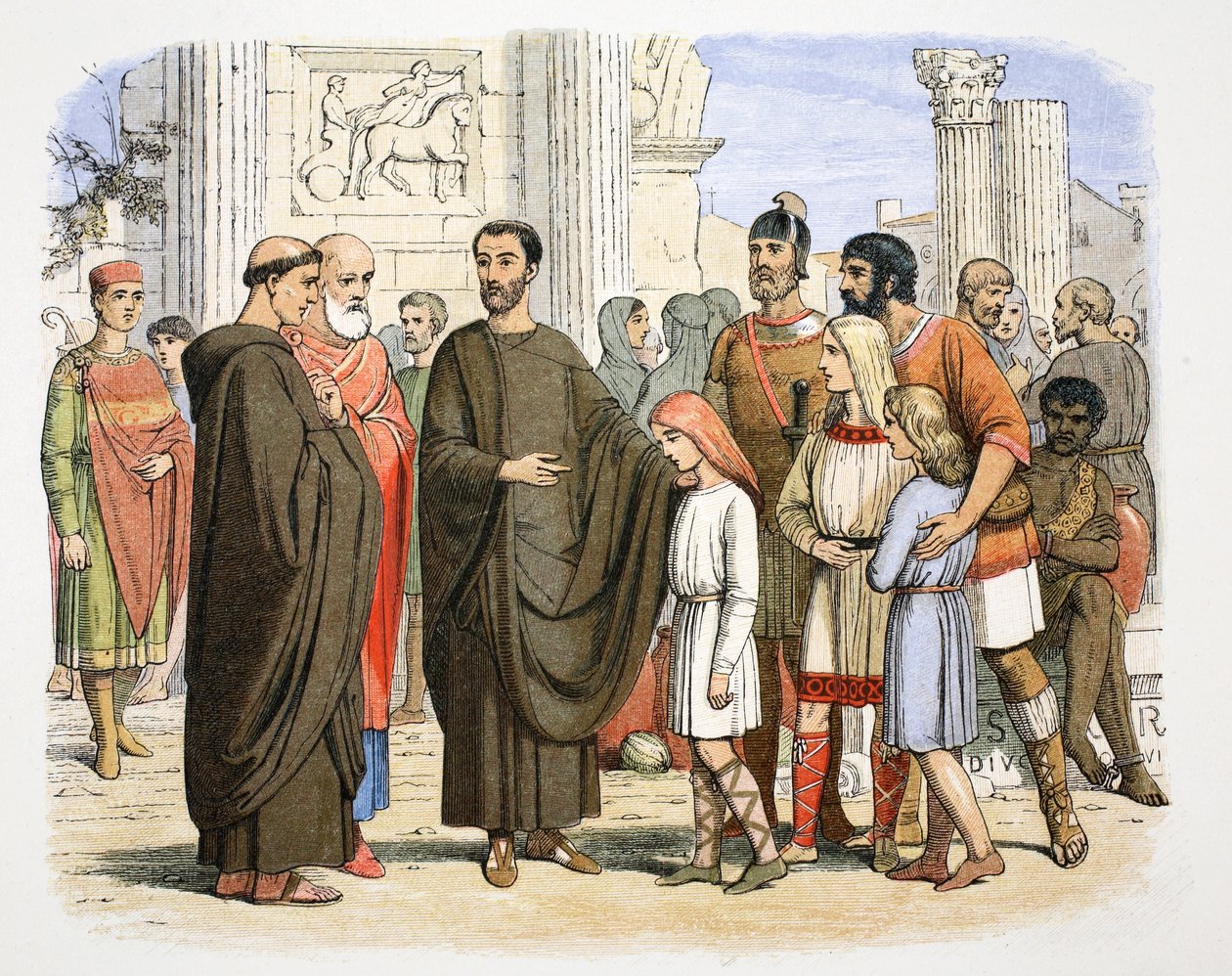 San Gregorio el Grande y los esclavos ingleses en Roma, 590 1864 de James William Edmund Doyle