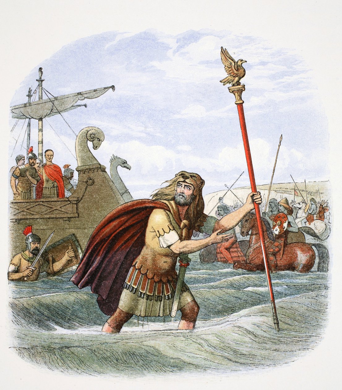 El abanderado romano de la 10ª legión desembarcando en Britania, 55 a.C., 1864 de James William Edmund Doyle