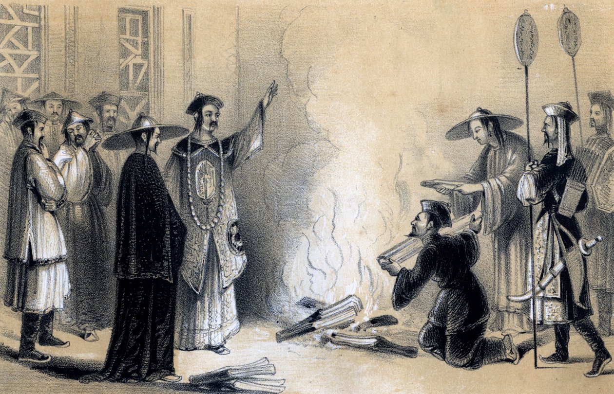 Quema de los libros chinos, siglo III a.C., 1847 de James William Giles