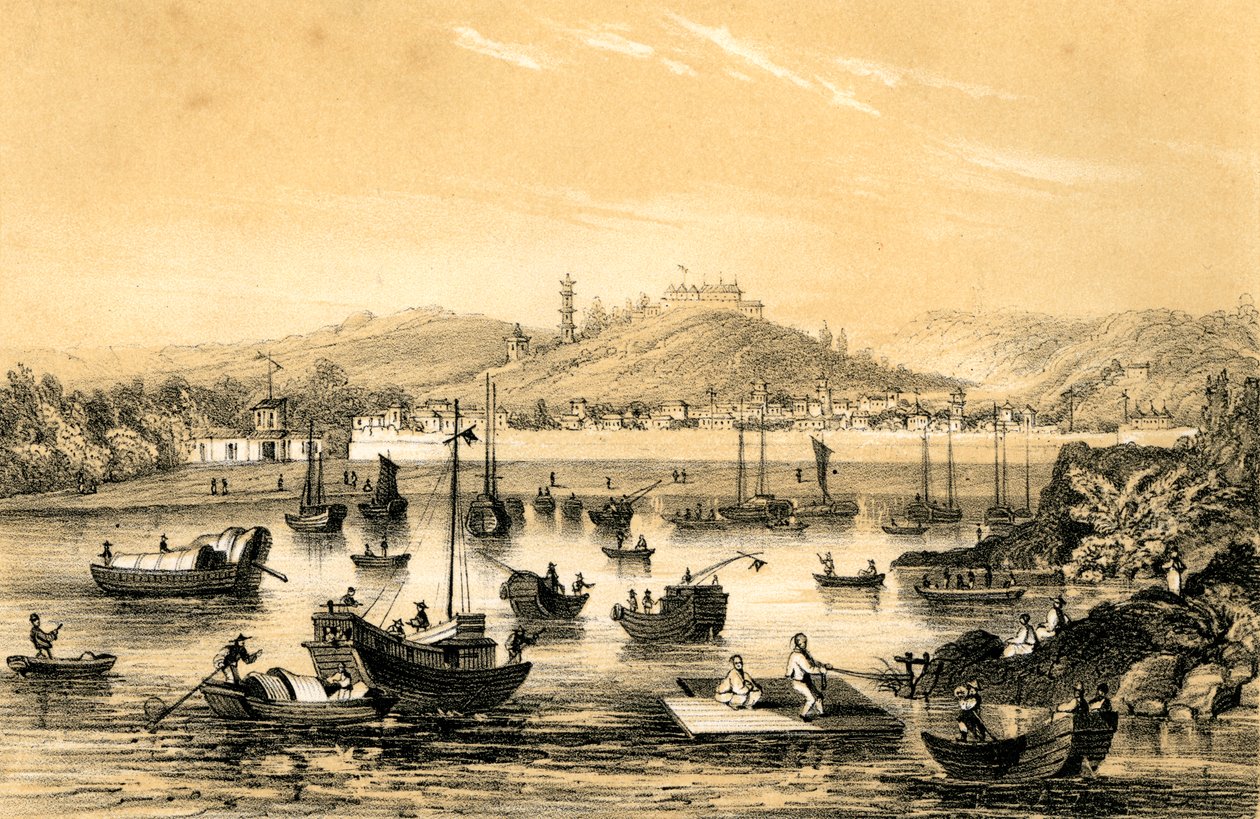 Ningbo, uno de los cinco puertos abiertos por el último tratado al comercio británico, China, 1847 de James William Giles