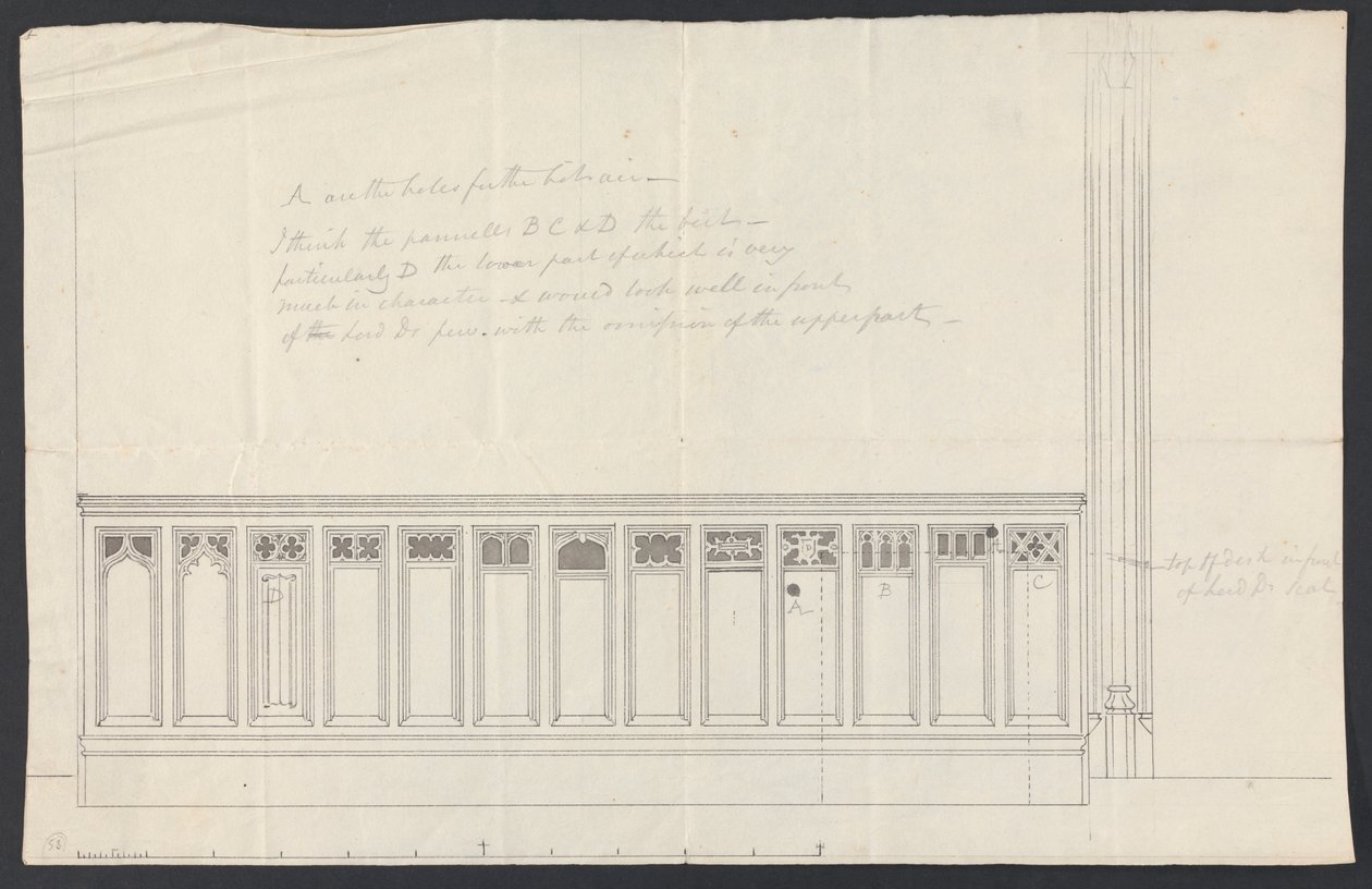 Cobham Hall, Kent: Diseño para el revestimiento de un banco de James Wyatt