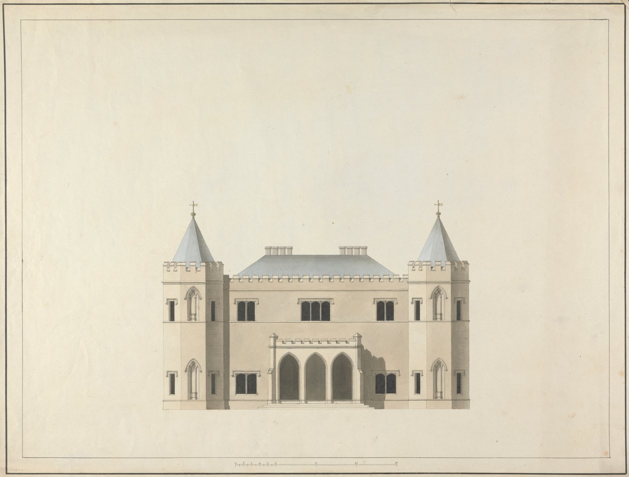 Cinco diseños para una casa de estilo gótico: Alzado de James Wyatt