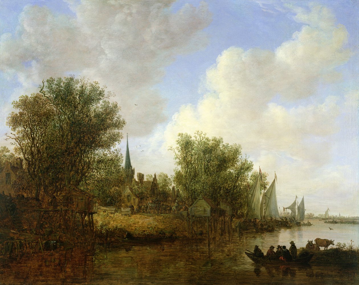 Escena del río con una vista de Overschie, 1651 de Jan Josephsz van Goyen
