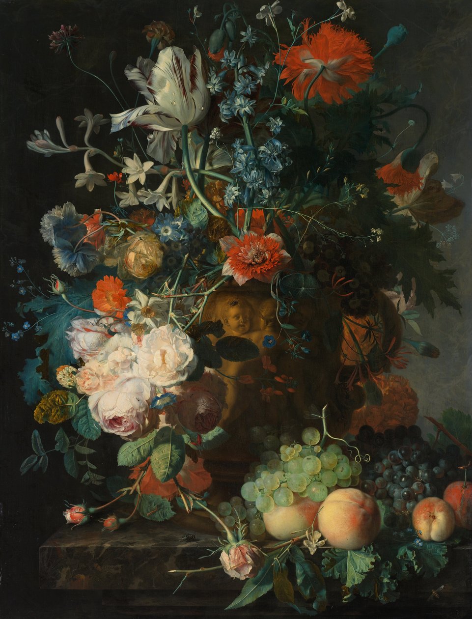 Naturaleza muerta con flores y frutas de Jan van Huysum