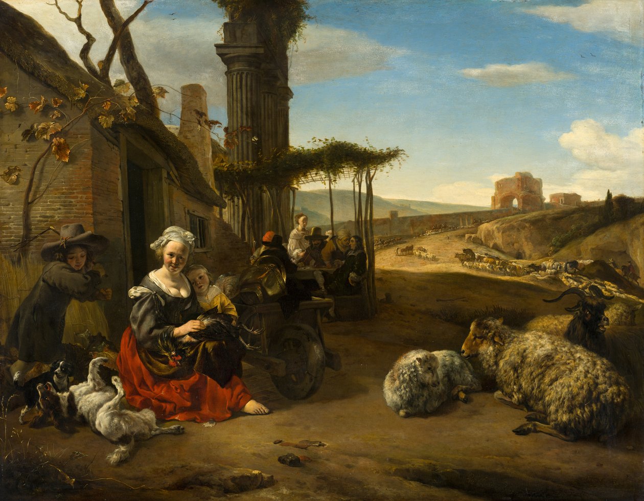 Paisaje italiano con posada y ruinas antiguas de Jan Baptist Weenix