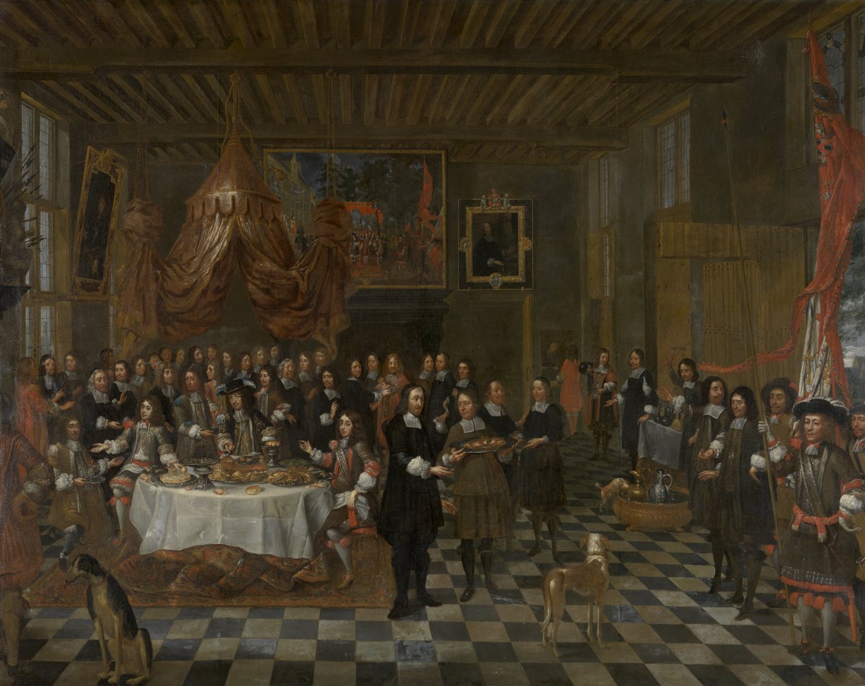 La recepción de Carlos II y sus hermanos en el Gremio de Santa Bárbara en Brujas de Jan Baptist van Meunincxhove