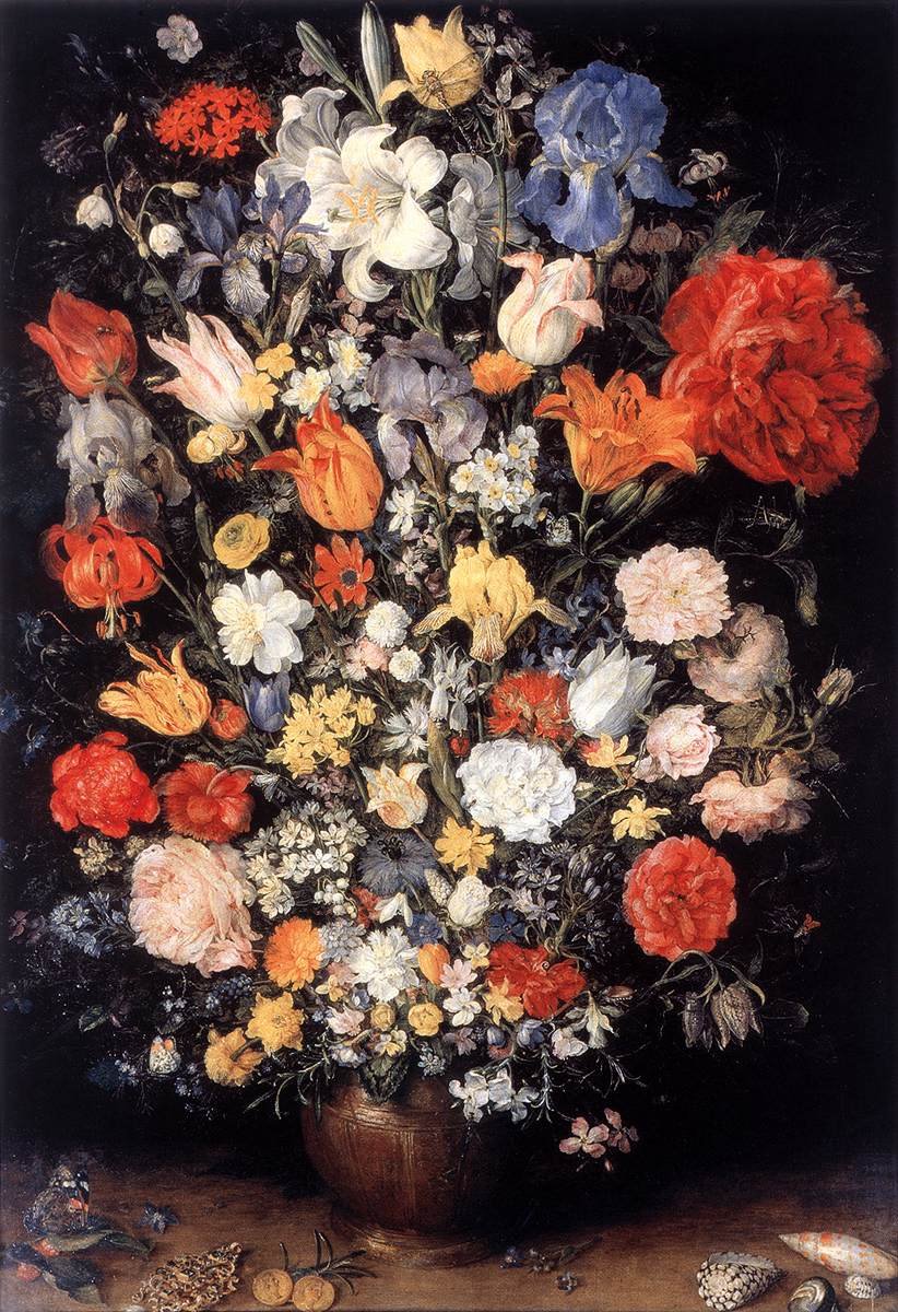 Jarrón de flores con joyas, monedas y conchas de Jan the Elder Brueghel