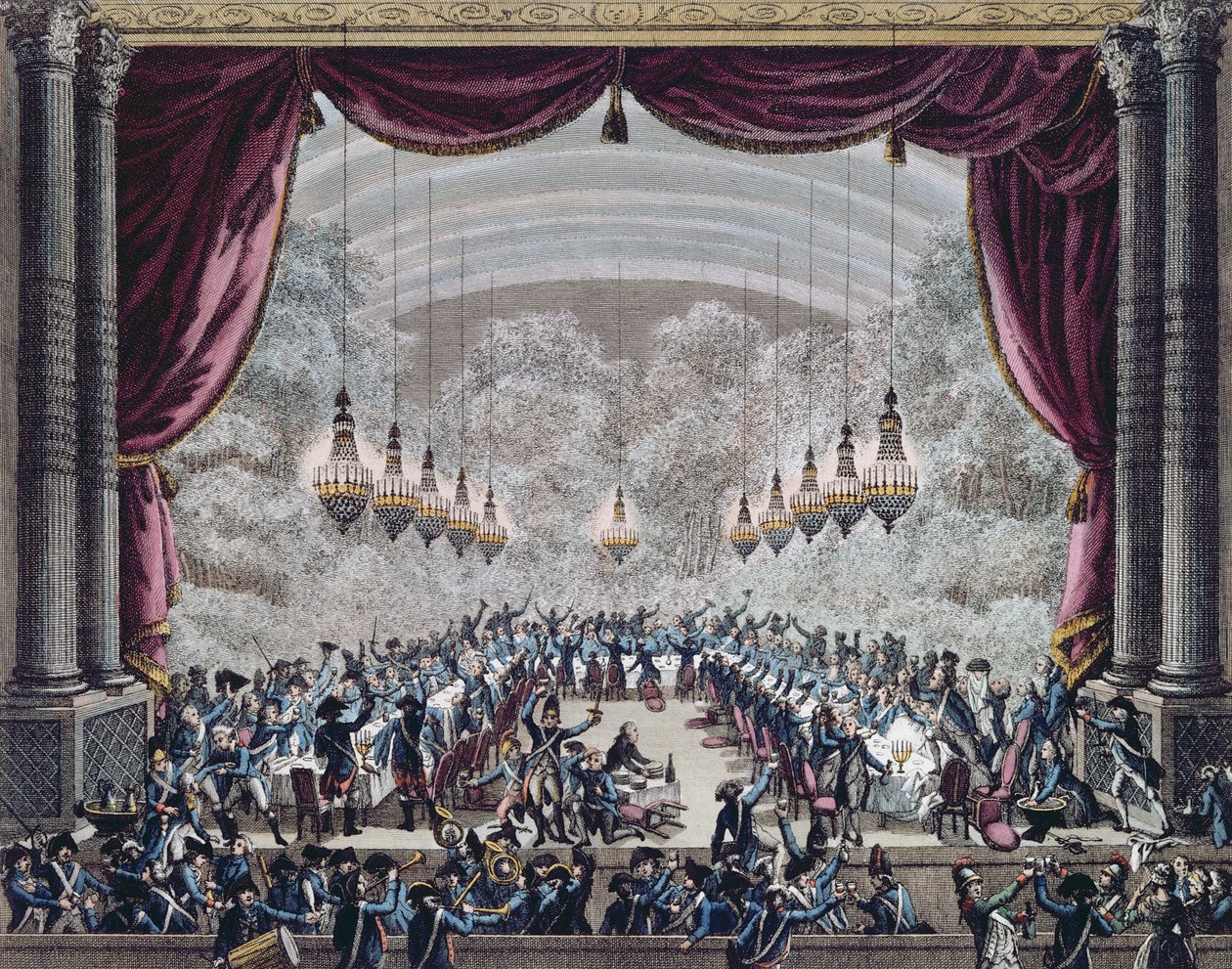 Banquete organizado por los oficiales de la Guardia del Cuerpo francés para los oficiales del Regimiento de Flandes, 31 de septiembre de 1789, finales del siglo XVIII de Jan Bulthuis