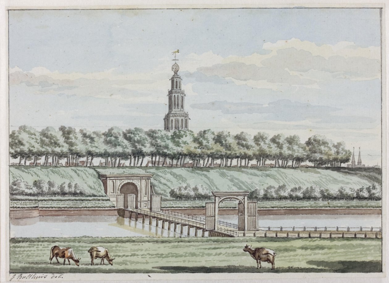 Exterior de Herepoort y Herepoortenbrug con muralla de la ciudad de Groningen de Jan Bulthuis