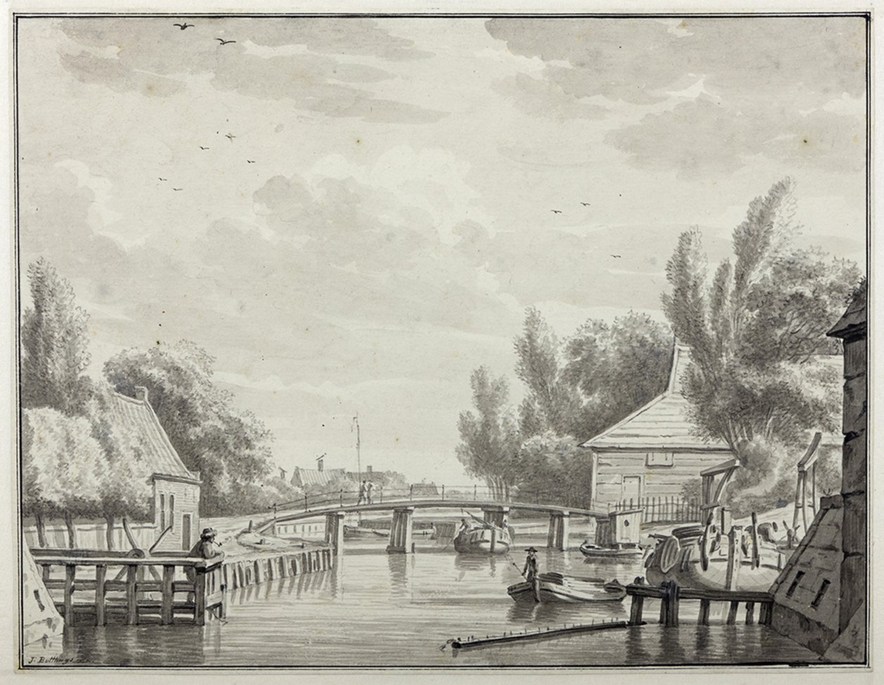 Winschoterdiep con Bontebrug, visto desde la ciudad de Jan Bulthuis